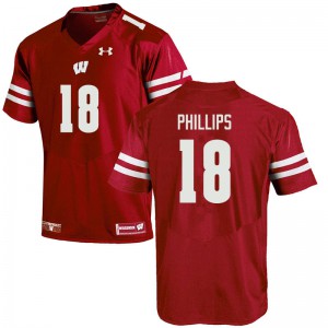 Mens Wisconsin #18 Cam Phillips Red College Jersey 379653-915