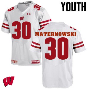 Youth University of Wisconsin #30 Aaron Maternowski White Stitch Jerseys 254100-797