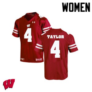 Women Wisconsin Badgers #84 A.J. Taylor Red Embroidery Jersey 166489-425