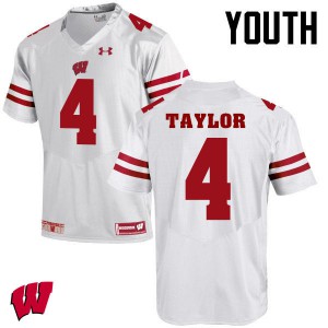 Youth Wisconsin #84 A.J. Taylor White College Jerseys 983636-782