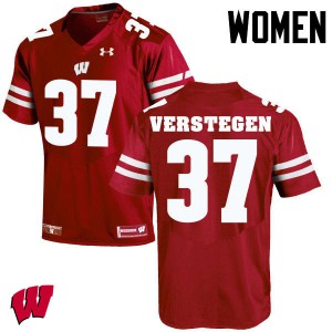 Women Wisconsin #37 Brett Verstegen Red Stitch Jerseys 441777-776