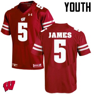 Youth Wisconsin #5 Chris James Red Player Jersey 350305-600