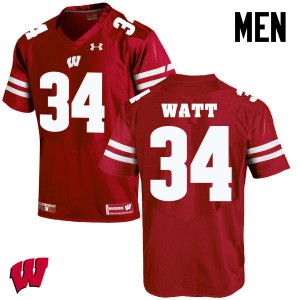 Mens Wisconsin #34 Derek Watt Red Football Jersey 390814-119