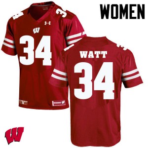 Women's University of Wisconsin #34 Derek Watt Red Football Jerseys 757488-886