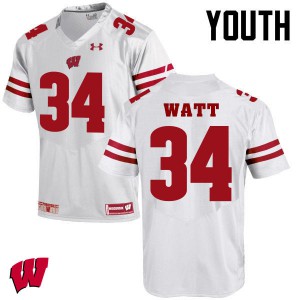 Youth Wisconsin Badgers #34 Derek Watt White Stitch Jersey 630010-206