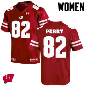 Womens Wisconsin #82 Emmet Perry Red Embroidery Jersey 120944-313