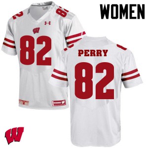 Women's Badgers #82 Emmet Perry White Official Jersey 557399-355
