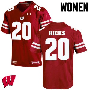Women Wisconsin #20 Faion Hicks Red Football Jerseys 454043-574