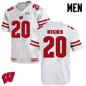 Mens Wisconsin Badgers #20 Faion Hicks White Embroidery Jerseys 801306-988