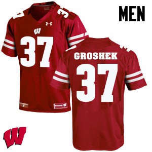 Mens University of Wisconsin #14 Garrett Groshek Red Player Jersey 542981-720