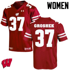 Women's Wisconsin #37 Garrett Groshek Red Football Jerseys 420350-737