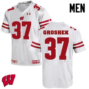 Men Wisconsin #37 Garrett Groshek White Stitch Jerseys 415452-674