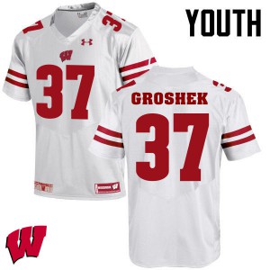 Youth Wisconsin #14 Garrett Groshek White College Jerseys 337325-319