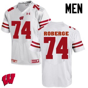 Mens Wisconsin Badgers #74 Gunnar Roberge White College Jersey 461244-829