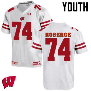 Youth Wisconsin Badgers #74 Gunnar Roberge White Embroidery Jerseys 647457-566
