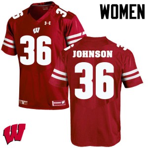 Women Badgers #36 Hunter Johnson Red Football Jersey 261931-389
