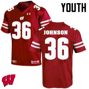 Youth University of Wisconsin #36 Hunter Johnson Red University Jerseys 771791-191