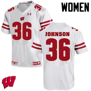 Womens Wisconsin Badgers #36 Hunter Johnson White Player Jersey 836612-137