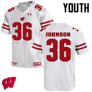 Youth University of Wisconsin #36 Hunter Johnson White NCAA Jersey 808970-339