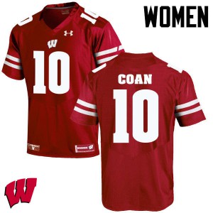 Womens Wisconsin #10 Jack Coan Red Embroidery Jerseys 856962-856