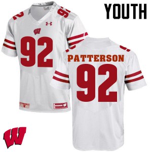 Youth University of Wisconsin #92 Jeremy Patterson White Stitch Jerseys 266276-232