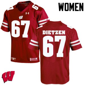 Women Wisconsin #67 Jon Dietzen Red Football Jersey 414479-609
