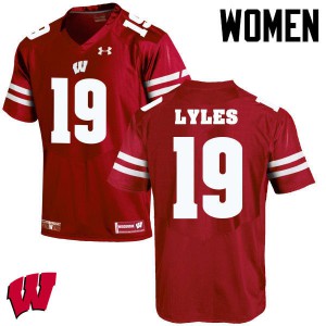 Women's University of Wisconsin #19 Kare Lyles Red Football Jerseys 477377-502