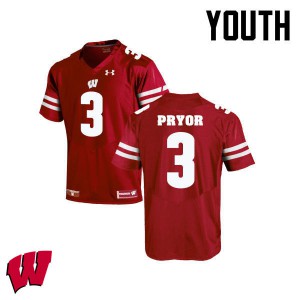 Youth University of Wisconsin #3 Kendric Pryor Red Embroidery Jerseys 405054-751