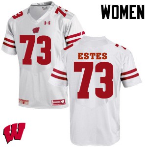 Womens Wisconsin Badgers #73 Kevin Estes White University Jersey 234014-644