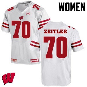 Womens Badgers #70 Kevin Zeitler White Player Jerseys 218909-810