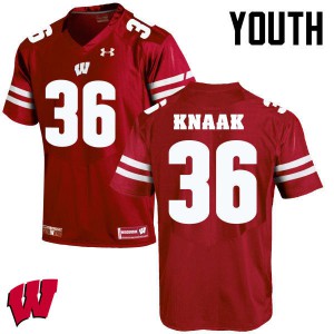 Youth Wisconsin #36 Kobe Knaak Red Embroidery Jersey 580339-593