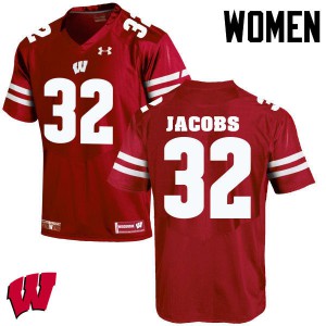 Womens University of Wisconsin #32 Leon Jacobs Red College Jerseys 989831-856