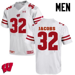 Mens Wisconsin #32 Leon Jacobs White Embroidery Jersey 604395-374