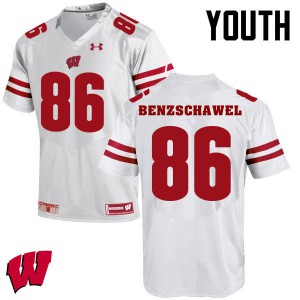 Youth Wisconsin Badgers #86 Luke Benzschawel White Player Jerseys 535367-752