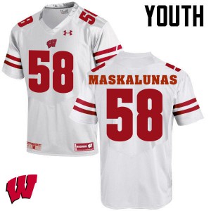 Youth University of Wisconsin #58 Mike Maskalunas White Stitch Jerseys 505262-683