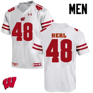 Mens Wisconsin Badgers #48 Mitchell Herl White Official Jersey 735503-187