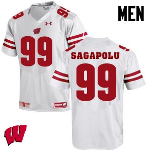 Men's University of Wisconsin #99 Olive Sagapolu White Embroidery Jerseys 538945-444