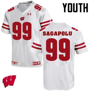 Youth Wisconsin Badgers #99 Olive Sagapolu White NCAA Jerseys 497527-903