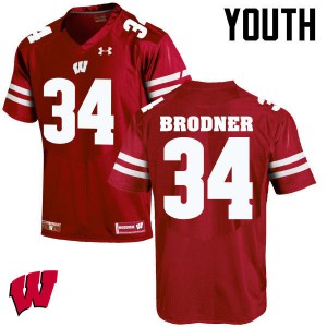 Youth Badgers #34 Sam Brodner Red Football Jerseys 512027-885