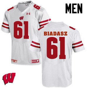 Mens Wisconsin #61 Tyler Biadasz White Official Jerseys 307320-657