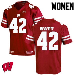 Womens UW #42 T.J. Watt Red NCAA Jerseys 352957-375