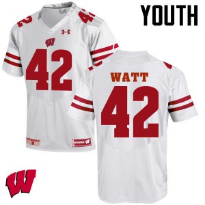 Youth University of Wisconsin #42 T.J. Watt White University Jerseys 964695-374