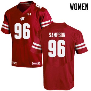 Women's University of Wisconsin #96 Cormac Sampson Red Football Jersey 117077-407