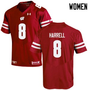 Women Badgers #8 Deron Harrell Red Football Jerseys 203590-229