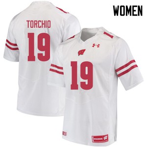 Womens Badgers #19 John Torchio White Embroidery Jerseys 890162-753