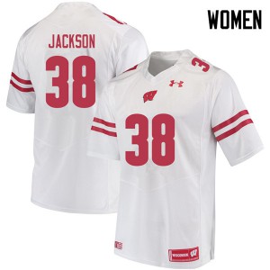 Women's University of Wisconsin #38 Paul Jackson White Football Jerseys 189564-401