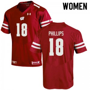 Women's Wisconsin #18 Cam Phillips Red Official Jerseys 604840-758