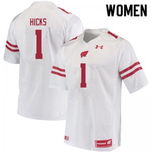 Womens Wisconsin Badgers #1 Faion Hicks White Stitched Jerseys 430019-872