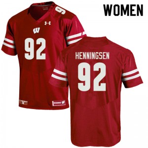 Women Wisconsin #92 Matt Henningsen Red Football Jerseys 388019-862