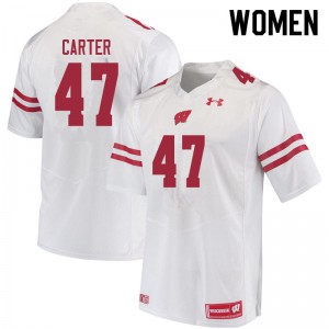 Women Wisconsin Badgers #47 Nate Carter White Stitched Jerseys 166671-513